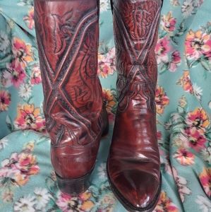 Lucchese Cherry Brown Leather Cowboy Boots 9.5 men's
